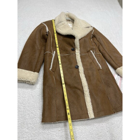 Avec Les Filles Anthropologie Coat Women Brown Faux Shearling Retro Size XS NWT - Picture 2 of 13